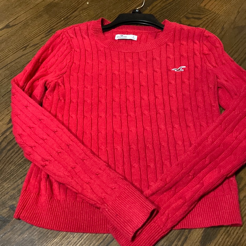 Hollister Red Long Sleeve Cable Knit Sweater